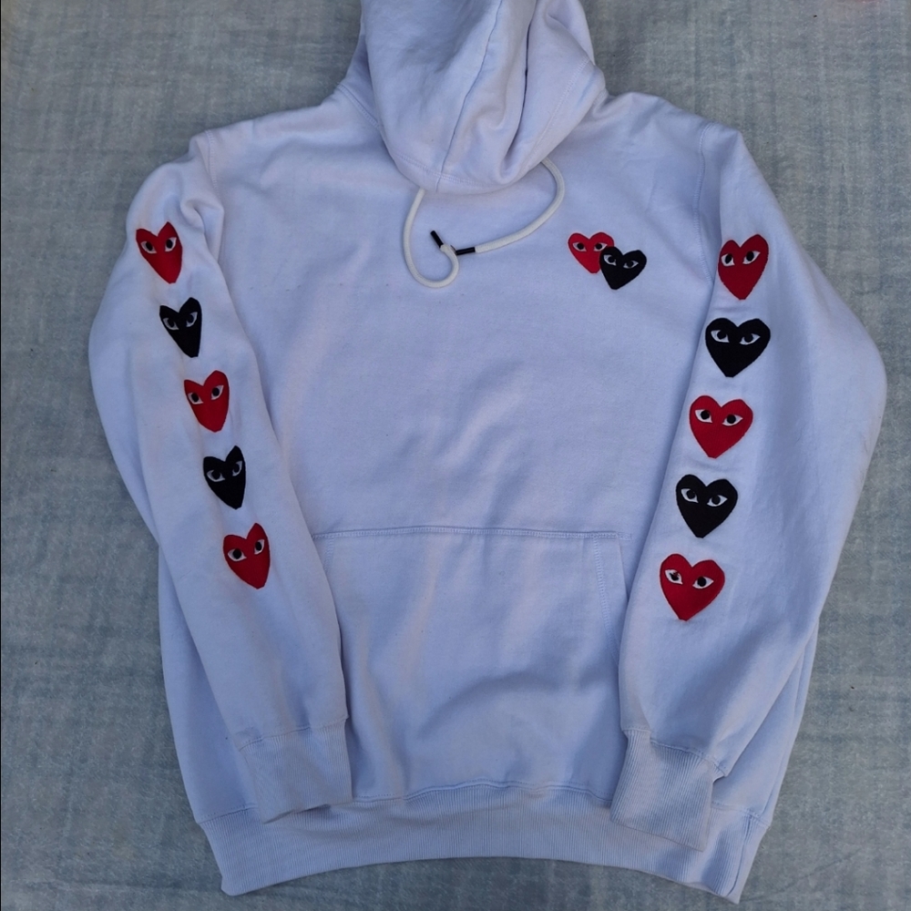 Drip Creationz Embroidered Hearts Pullover Hoodie White Adult Xl  ❤️🖤